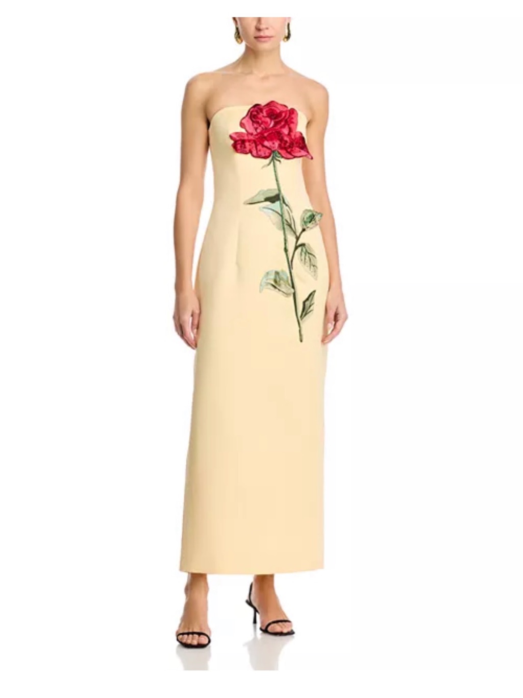 Yellow Maxi Skirt With Red Rose Applique